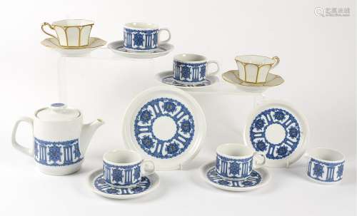 A Noritake coffee service for six, with transfer printed design of decorative columns, and two