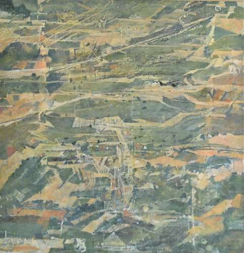 Attributed to David Walker-Barker (1947) watercolour and acrylic, Quarried Landscape', unsigned,