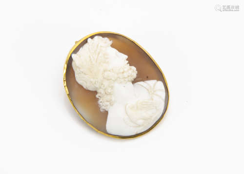 A 19th Century shell cameo, depicting a male Greek profile, the bearded gentleman with laurel leaf