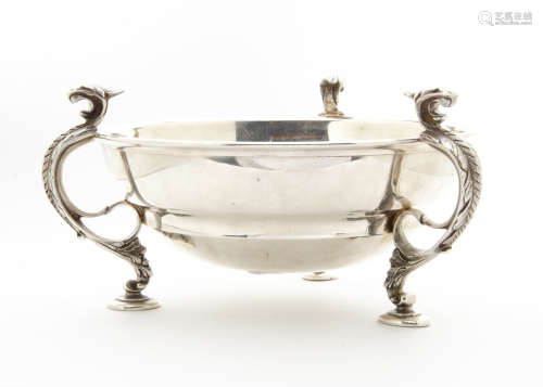 A nice silver plated centrepiece bowl from Mappin & Webb, with three dragon head and leaf