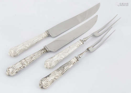 Two pairs of modern silver handled carving knives and forks