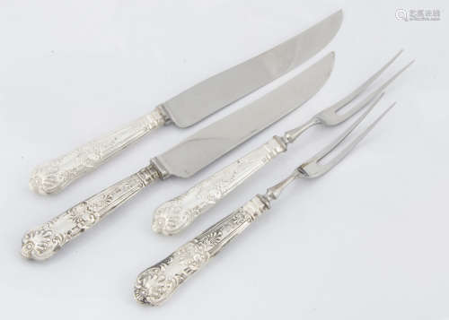 Two pairs of modern silver handled carving knives and forks