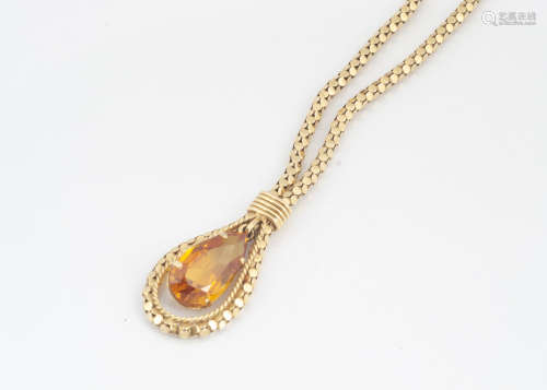 A continental 18ct gold and yellow sapphire pendant necklace, the multi circular linked necklace