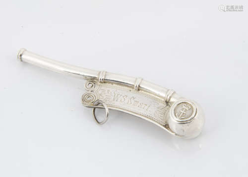 A Victorian silver bosun's whistle by Hilliard & Thompson, 9.2cm, Birmingham 1891