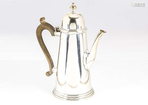 A 1960s silver coffee pot by W.W, the Georgian style tapered pot with hinged dome lid, London