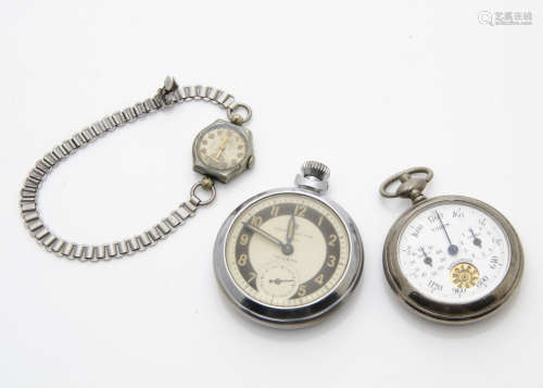 An early 20th century nickel plated HC style pedometer, together with an Ingersoll Triumph pocket