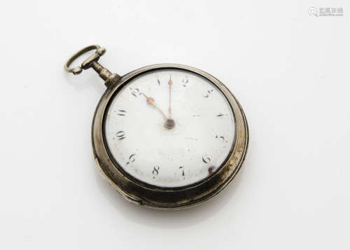 A George III silver pair case pocket watch, possibly James Boman of Dublin, cases marked London 1818