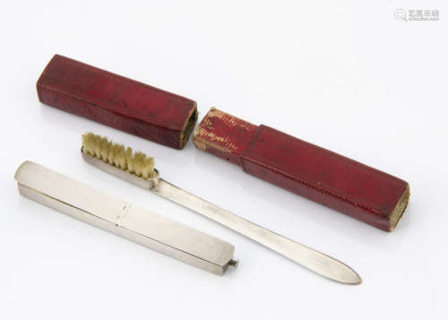 A cased George III silver box and brush set by Joseph Taylor, the rectangular box with two hinged