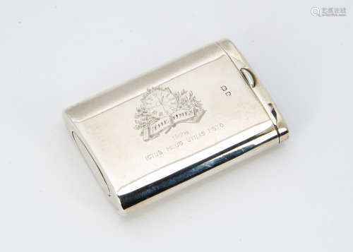 Of The Times Newspaper Interest: A George V silver matchbox by Goldsmiths & Silversmiths, having
