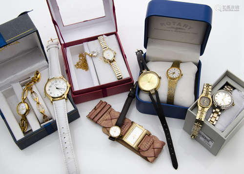 A collection of modern ladies wristwatches and fashion watches, together with a silver pencil and