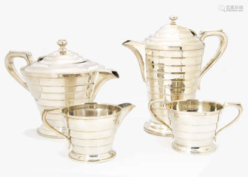 An Art Deco four piece silver plated tea set by B.M Mount