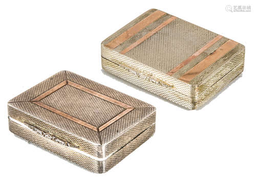 Two modern silver pill boxes, both with gold inlay and marked HG, one with fitted Gallagher box (3)