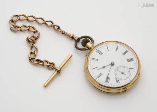 A late 19th century 14ct gold open face pocket watch, 52mm case, dented, not running, supported on a