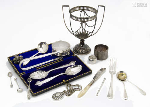 A collection of Victorian and later silver and silver plated items, including a damaged silver