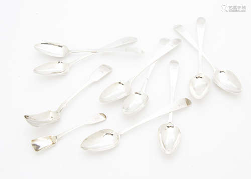 Ten George III Irish spoons, including a set of eight dessert spoons by JS, plain handles with