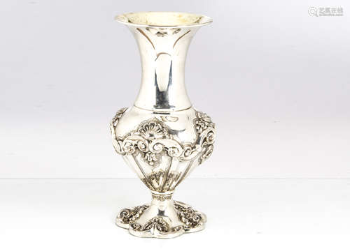 A c1970s continental silver vase, possibly Italian, marked 0.925, with raised flower and shell