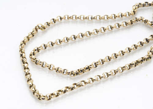 A late 19th Century belcher link 9ct gold chain, with snap clasp, together 48cm, 20g