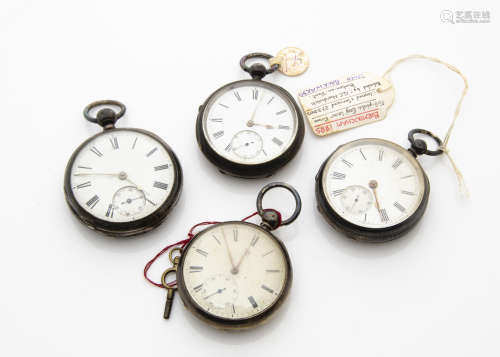 Four Victorian silver open faced pocket watches