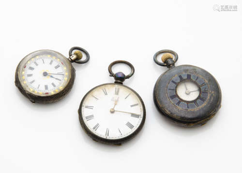 Three late 19th and early 20th century silver and white metal ladies open faced pocket watches