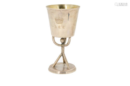 A 1970s silver goblet by DLS, circular base with engraved inscription from Army Catering Corps, with