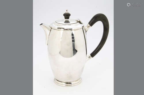 A 1960s silver hot water pot by Elkington & Co, Birmingham 1962, Art Deco style with applied black