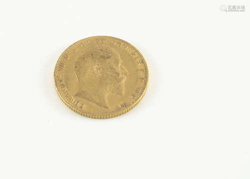 An Edward VII gold full sovereign, dated 1906, VF, some denting