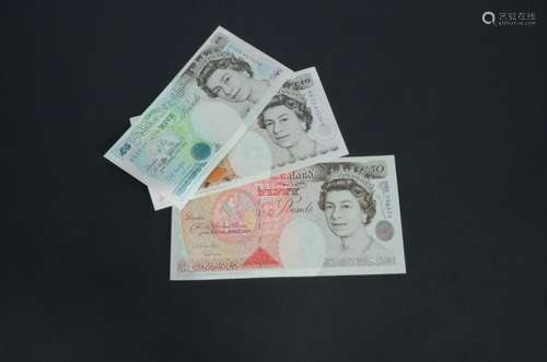 Four modern British bank notes, all from Chief Cashier Merlyn Lowther, including a £50 (K07 163324),