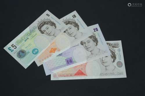 Three modern British bank notes, all from Chief Cashier Graham Kentfield, including a £50 (H26