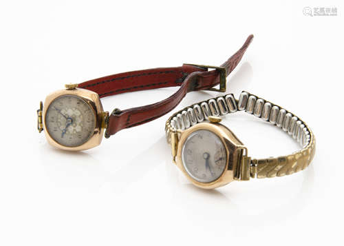 Two early 20th century 9ct gold cased ladies wristwatches