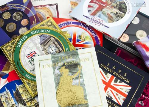 Twelve UK Brilliant Uncirculated Coin Collection sets, dates for 1991 , 1993 and 1995 to 2004,