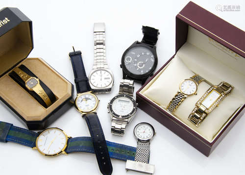 A collection of watches, including a Seiko 5 and a Seiko quartz, a lady's Jaquet-Droz automatic, a