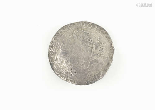 A 17th century style coin, believed to a 1661 Spanish Ducrats or Dutch Rider c1661, bent and worn,