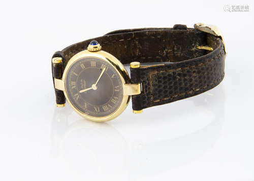 A c1980s Must de Cartier silver gilt quartz lady's wristwatch, 19mm circular case, brown dial with