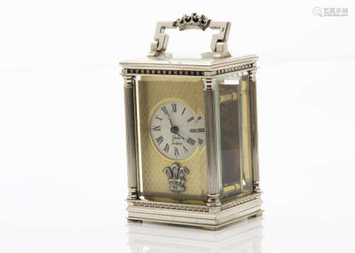 A fine modern silver small carriage timepiece from Charles Frodsham, having coronet to handle,