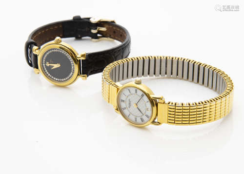 Two c1980s Raymond Weil gold plated ladies wristwatches, both circular, one with white dial on