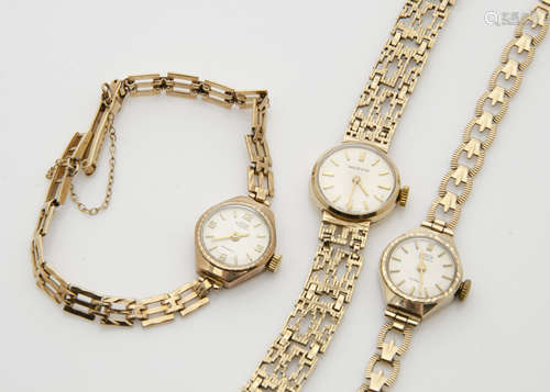 Three 9ct gold ladies wristwatches, including an example from Marvin and two from Uno, 44g (3)