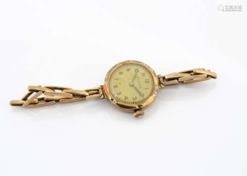 A 1930s Rolex 9ct gold lady's wristwatch, 19mm circular case, Arabic numerals to dial, appears to