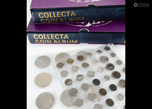 A box of British and World coins and bank notes, including two Collecta Coin Albums, one with 19th