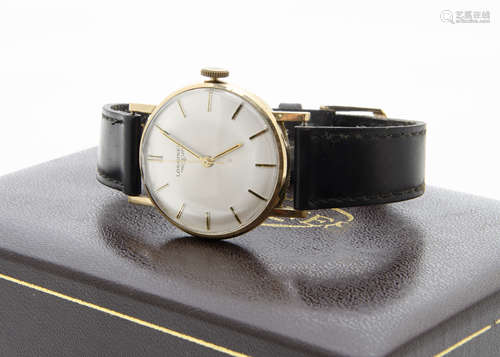 A 1970s Longines 9ct gold cased gentleman's wristwatch, 31mm case with engraved inscription to rear,