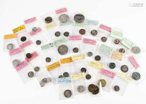 A collection of British coins, from Roman to Victorian, in plastic packets with hand written labels,