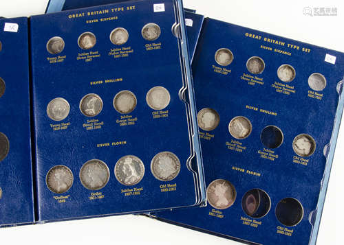 Two Victorian coin collectors albums, featuring various silver and copper coins from her reign,