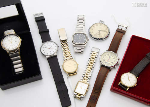 Eleven gentlemens wristwatches and one Oris pocket watch, including a boxed Smiths example, a Tissot