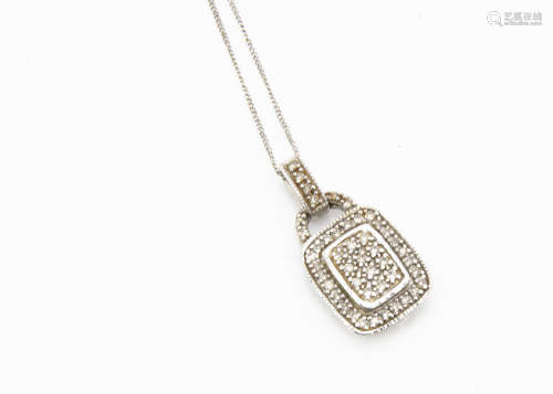 A hot diamond 9ct white gold pendant and chain, the diamond encrusted drop and bale marked 9K and