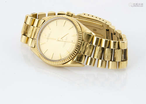 A c1980s Rolex Oyster Perpetual 18ct gold gentleman's wristwatch, 35mm case, gilt dial with