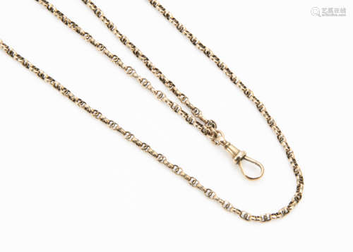 A 9ct gold double belcher link opera length chain, with snap clasp and marked 9ct, 72cm fastened,