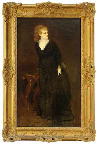 Jaquet, Gustave Jean (Paris 1846 - 1909 Paris) Dame der Gesellschaft, Öl auf Leinwand, doubliert,