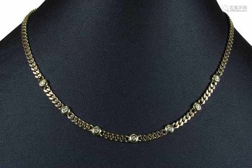 Panzer-Collier in Gelbgold mit Brillanten, deutsch um 1990, Gelbgold-Panzerkette gepunzt 585,