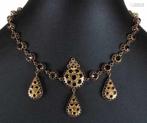 Orientalisches Collier um 1900, Handarbeit, durchbrochene Glieder in 18 kt Rotgold geprüft,