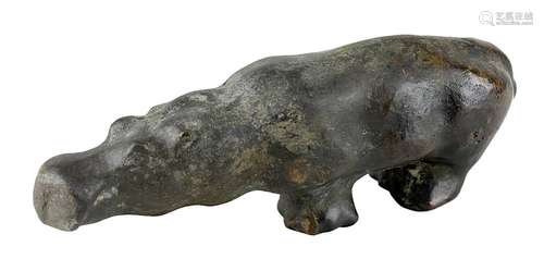 Schröder, Hans (Saarbrücken 1930 - 2010 Saarbrücken), Nilpferd, Bronzefigur, Länge: 17 cm, Höhe: 6