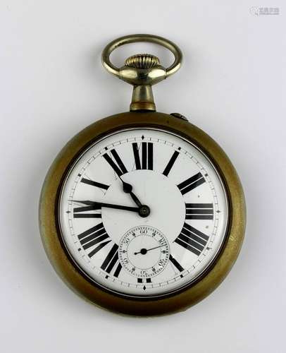 Große Eisenbahner-Taschenuhr, Schweiz 1920er Jahre, Messinggehäuse vernickelt, Rückdeckel mit